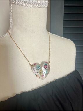 Handmade Heart Pendant Necklace in Multicolor on Gold Chain